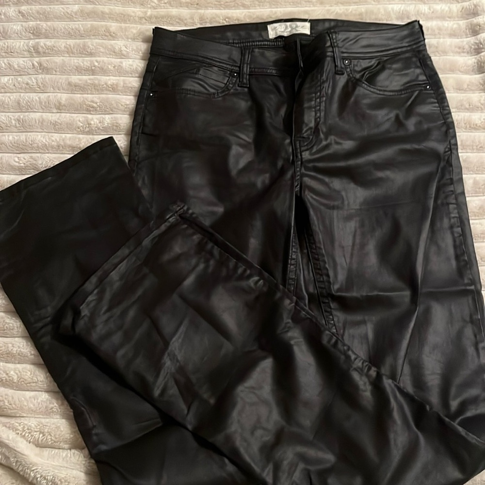 Free people leather flare slit pants
